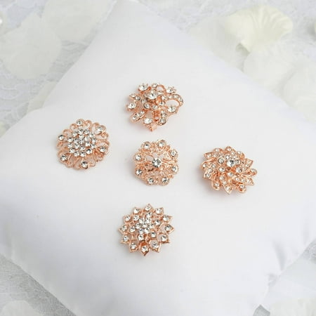 BalsaCircle 5 Rose Gold Mandala Designs Rhinestones Assorted Floral Pins Brooches - Wedding Reception Dinner Decorations Supplies