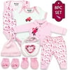 Baby Bright 8 Piece Newborn Essential Baby Layette Set, 0 to 3 Months, Made from 180 GSM Bio silky 100% Combed Cotton with Embroidery, Baby Shower Gift. Great Quality Best Layette Wonderful Gift