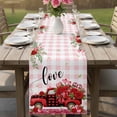 thumbnail image 4 of Valentine's Day Table Runner - 48 Inch Long Red Truck Roses Love Leaves Pink Plaid Cotton and Linen Blended Dress Scarves Farmhouse Table Runner for Kitchen Dining, Coffee Table, 13" x 48", 4 of 8