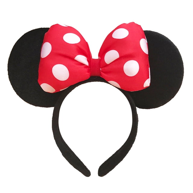 Diadema con orejas de Mickey de dibujos animados para adultos y niños, diadema con lentejuelas, lazo grande, diadema de conejo de animal