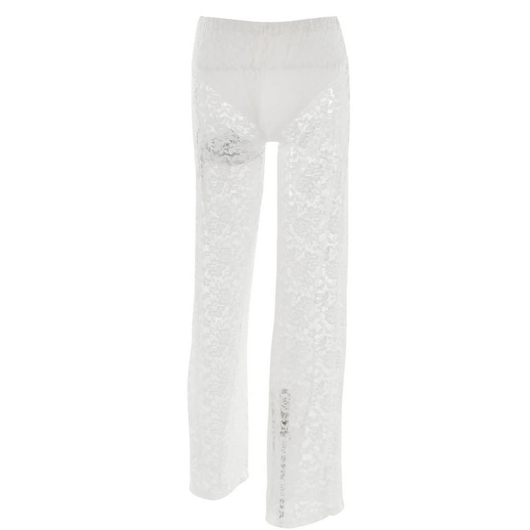 パンツ Patchwork Lace Pants 38 Womens Pants Lace See Through High Waisted Patchwork Long
