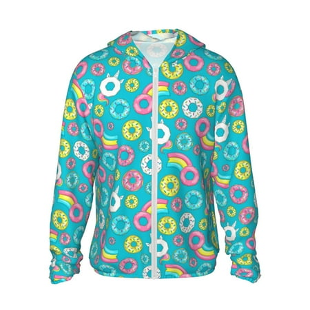 Sigee Donut Print UPF50+ Men s Sun Protection Hoodie Shirt SPF UV Shirt Long Sleeve Fishing Outdoor Lightweight S-3XL
