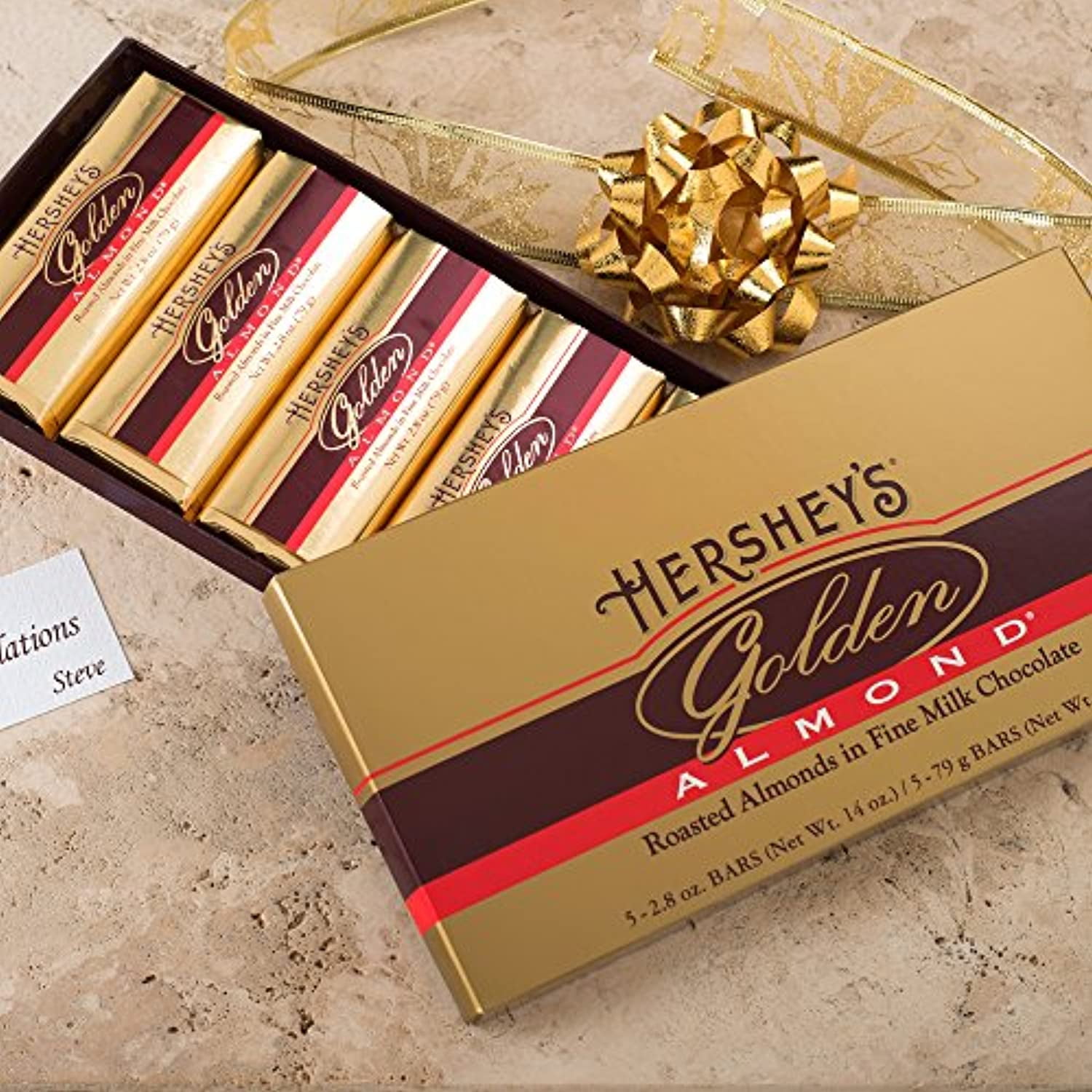 Hersheys Golden Almond Chocolate Bar, Roasted Almonds In Fine Milk Chocolate Candy Bar, Individually Wrapped Bars In Gift Box, 14 Ounce Box