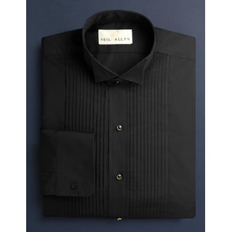 slim fit dress slacks LA Smith | LA Smith Black Modern-Fit Wing-Collar Dress Shirt - MENSWEARR main image 1
