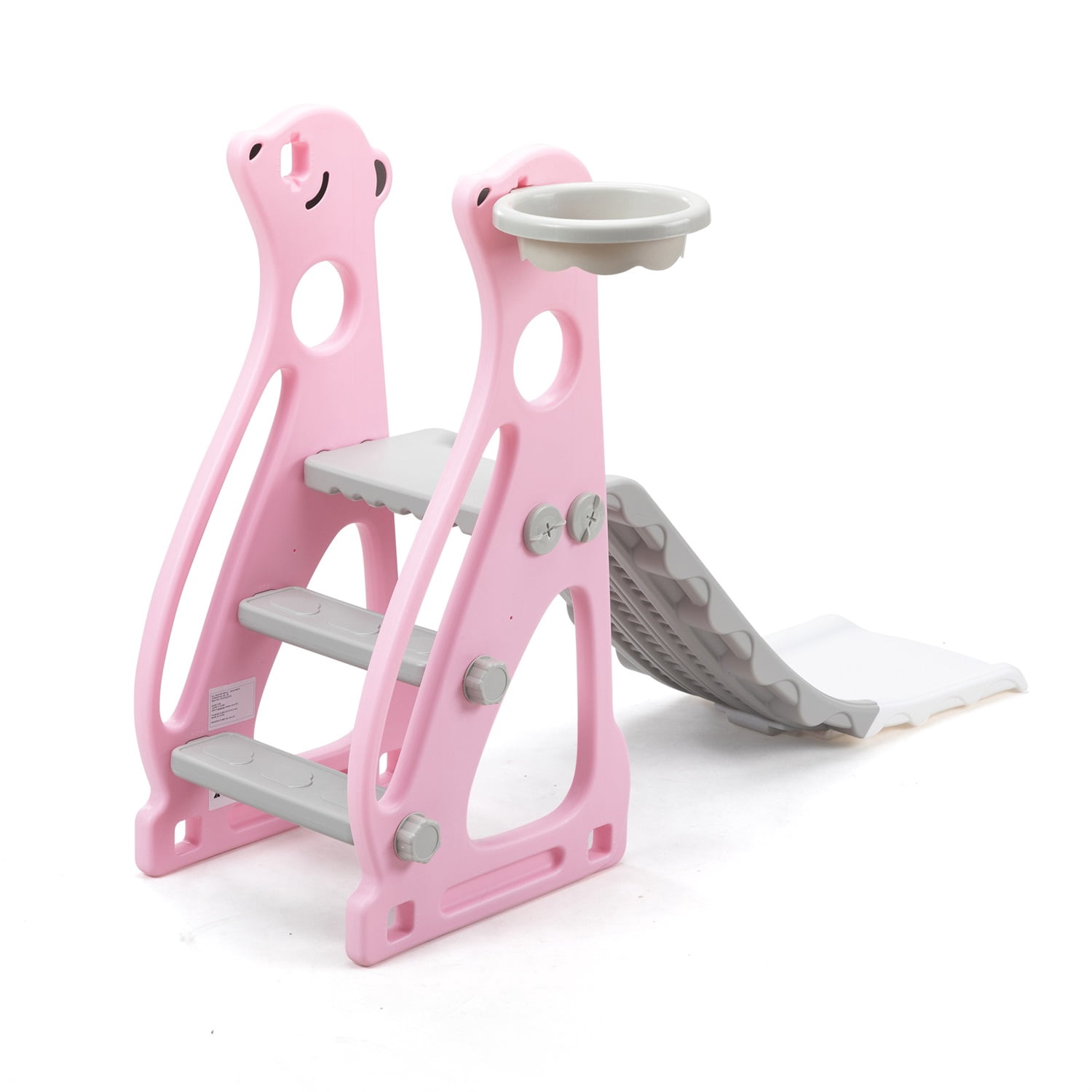 Hommoo Kids Slide Indoor Outdoor Climber Playground with Basketball Hoop，Grey Pink