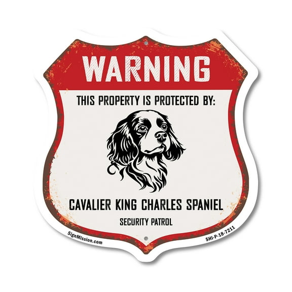 Warning This Property is Protected by Cavalier King Charles Spaniel 12 inch X 12 inch Shield-Shaped Rust-Free Aluminum Metal Sign Weather Resistant Made in the USA