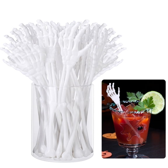 Ebaokuup 50 Pcs 5.9" x 1.5" Halloween Skeleton Cocktail Stirrers, Reusable Swizzle Sticks