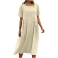 thumbnail image 1 of CHOK Robes d'Été Grande Taille pour Femmes Décontractées en Coton et Lin Couleur Unie Manches Courtes Col Rond Robe Maxi, 1 of 7