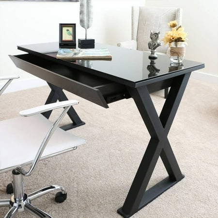 Black Glass Metal 48" Computer Desk, Multiple Colors