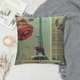 thumbnail image 2 of Fenyluxe Paris Travel Throw Pillow Cover Vintage Paris City with Bicycle Car Flowers Butterfly Decorative Square Pillow Case for Home Bedroom Living Room Cushion Cover White, 2 of 5