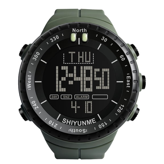 Men's Digital Sports Watch Military Green Outdoor Electronic Watch with Compass Bezel