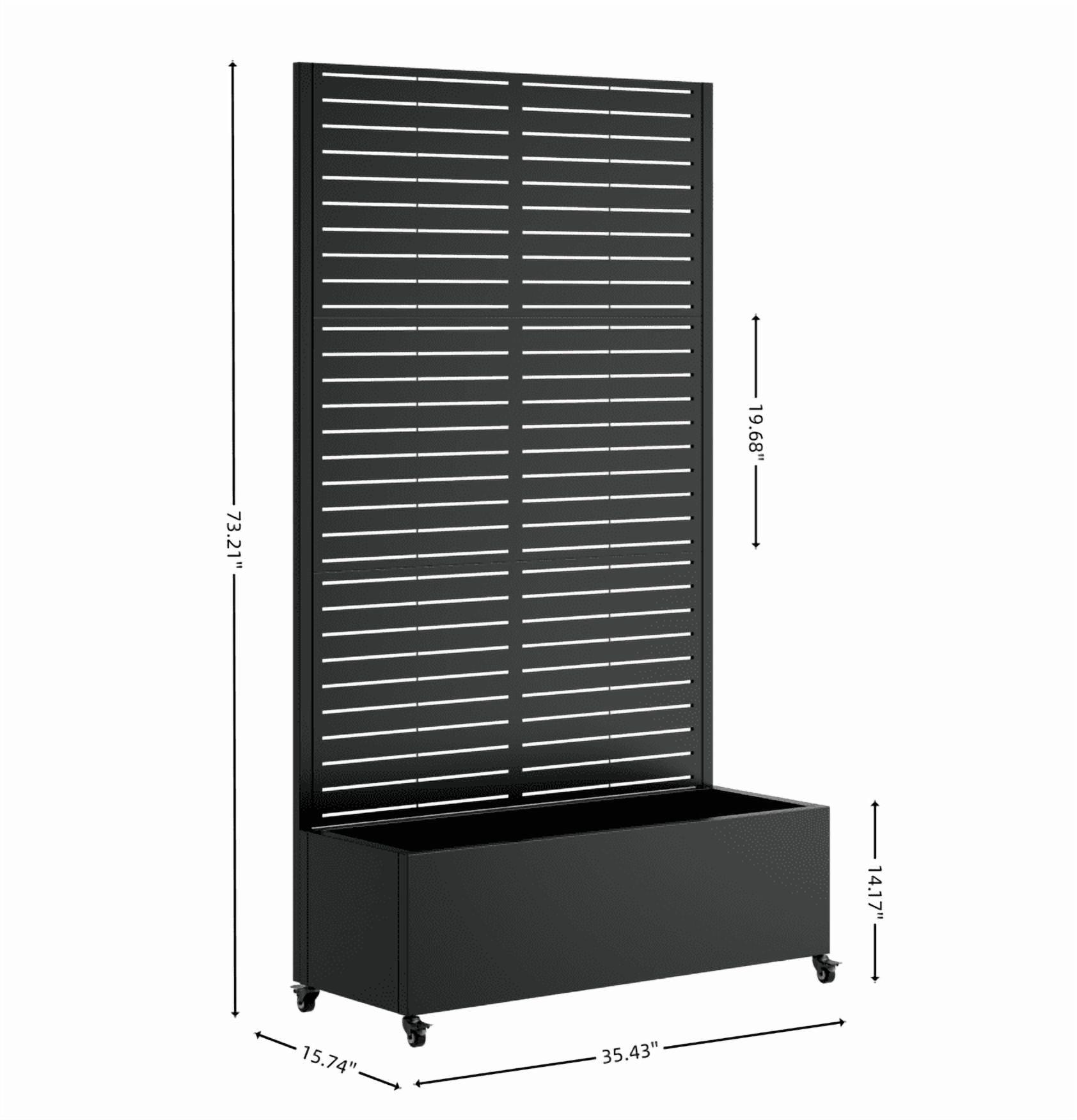 73"×35"×16" Galvanized Metal Raised Garden Bed with Trellis & Lockable Wheels, 12" Deep Planter Box with Drainage Holes & Privacy Screen for Climbing Plants Vegetables Vines Outdoor Patio Yard