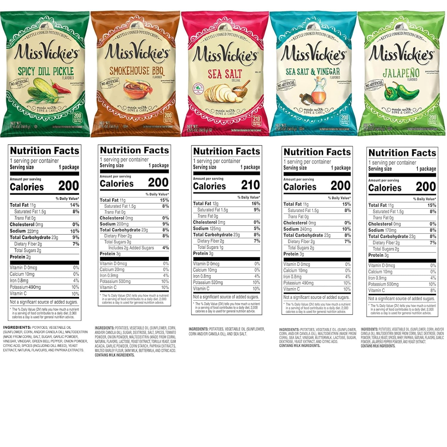 Miss Vickie's Kettle Cooked Potato Chips Variety Pack, 1.375 oz (Pack of 15) Bundled by Shoppyway