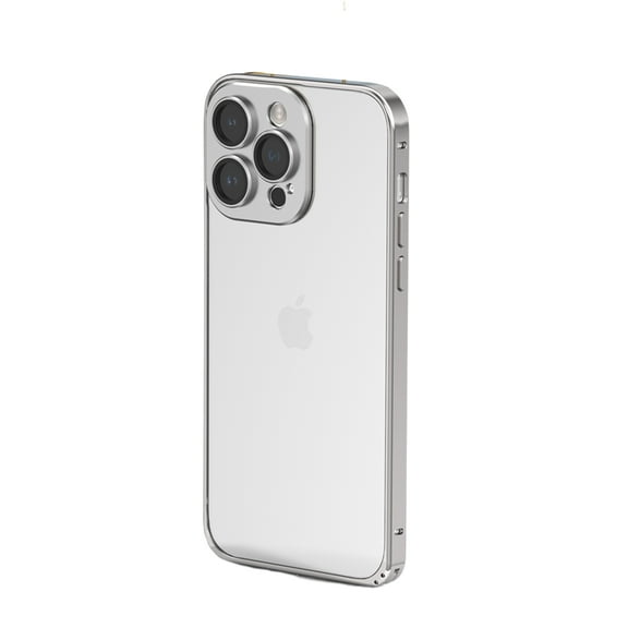 ELEHOLD Luxury Plating Clear Case for iPhone 13 Pro Max,Aluminum Alloy Frame Slim Thin with Camera Lens Protection Hard PC Back Anti-Scratch Protective Case,Silver