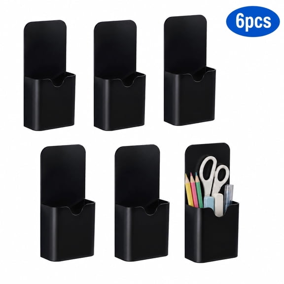 Magnetic Pen Holder, 6 Pack Black Magnetic Marker Holder, Magnetic Pencil Storage Organizer for Whiteboard, Refrigerator, Classroom & Office Supplies
