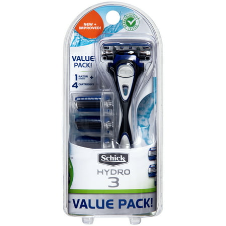 Schick Hydro 3 Men's Razor Value Pack - 1 Razor Handle Plus 4 Refill Razor