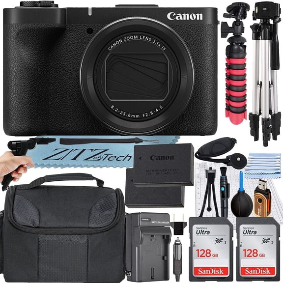 Canon PowerShot V1 4K Vlogging Camera (International Version) with 2 Pack 128GB Memory Card Case Full Size Tripod ZeeTech Accessory Bundle