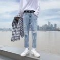 thumbnail image 4 of Pantalones vaqueros rectos para hombre, pantalones vaqueros rasgados con agujeros, pantalones rotos, recortados, elegantes, de diseñador, clásicos, lavados, holgados, 4 of 4