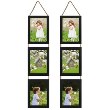 MEBRUDY 5x7 Picture Frame Collage, 3 Openings Wall Hanging Photo Frames Set of 2, Black,