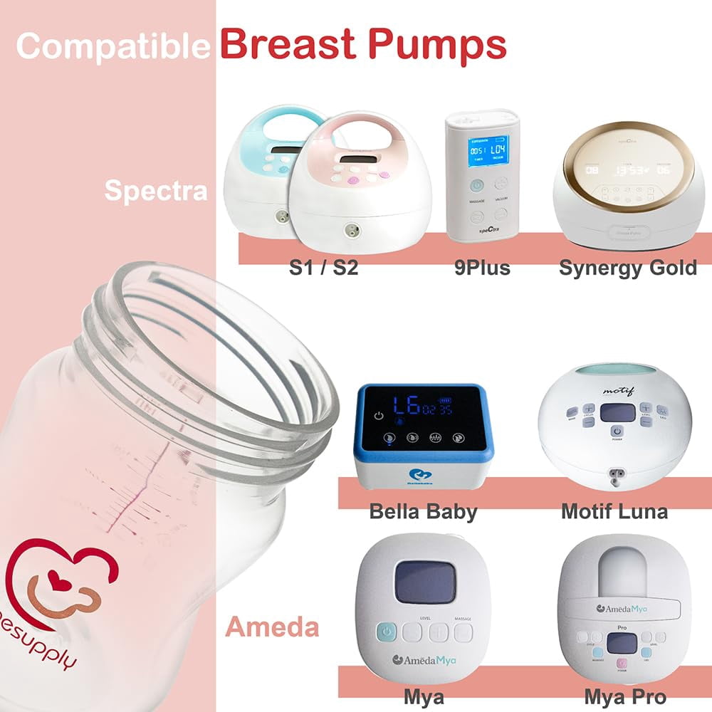 Nenesupply Storage Bottles Collection Bottles for Spectra S1 S2 Motif Luna Breast Pumps 4pc 9oz 280ml With Collar and Sealing Discs. Breastmilk Storage Replace Spectra Bottles Wide-Mouth Bottles