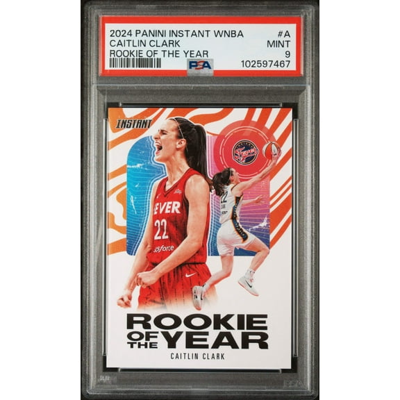 Graded 2024 Panini Instant WNBA Caitlin Clark #A Rookie of the Year Rookie RC Basketball Card PSA 9 Mint
