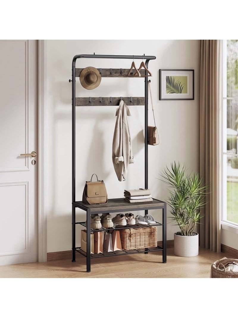 Gianna Hall Tree with Shoe Bench and Coat Rack, 4-in-1 Coat and