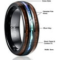 thumbnail image 2 of Vakki 8mm Hawaiian Koa Wood Tungsten Rings Dome Abalone Shell/Blue Center Wedding Bands Unisex, 2 of 5