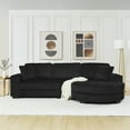 thumbnail image 6 of Black Corduroy Tufted L-Shape Sleeper Sectional Sofa with Convertible Chaise & Arc Footstool - Modern 3-Seater for Living Room Comfort, 6 of 22