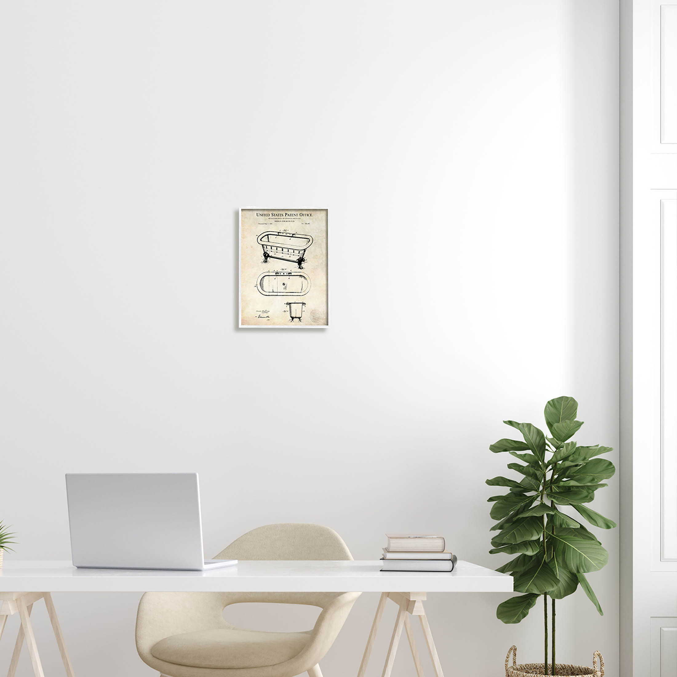 Stupell Industries Vintage Bathtub Patent Diagram Graphic Art White Framed Art Print Wall Art, Design by Karl Hronek