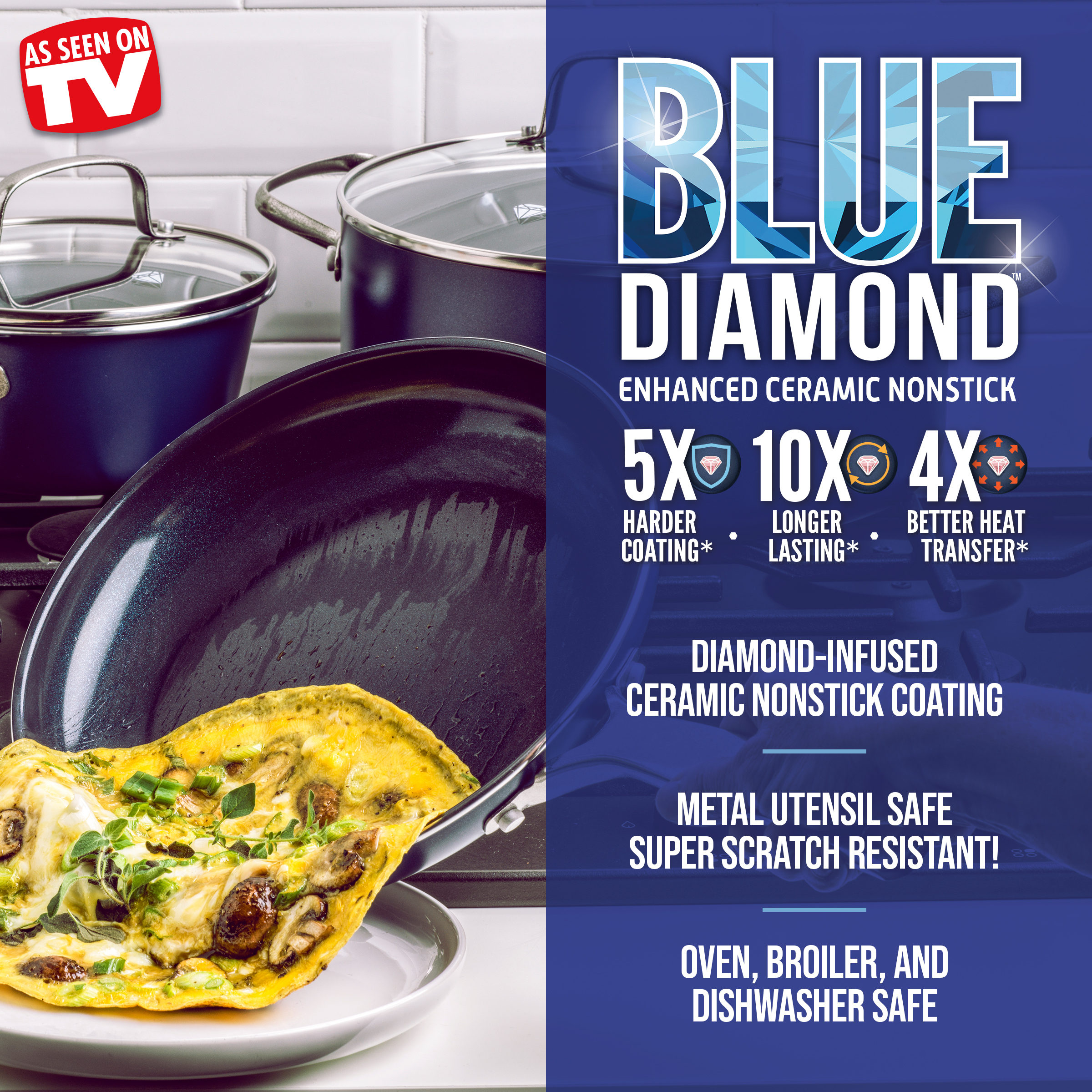 Blue Diamond Ceramic Nonstick 7 Pieces Pots and Pans Cookware set, Blue - image 3 of 6