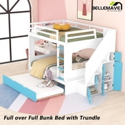 Bellemave Kids Bunk BedFull over Full, Ful Bunk Beds with Trundle, Storage Cabinet, Ladder, Safety Rail and Stairs, Bunk Beds for Kids, Girls, Boys(Blue)