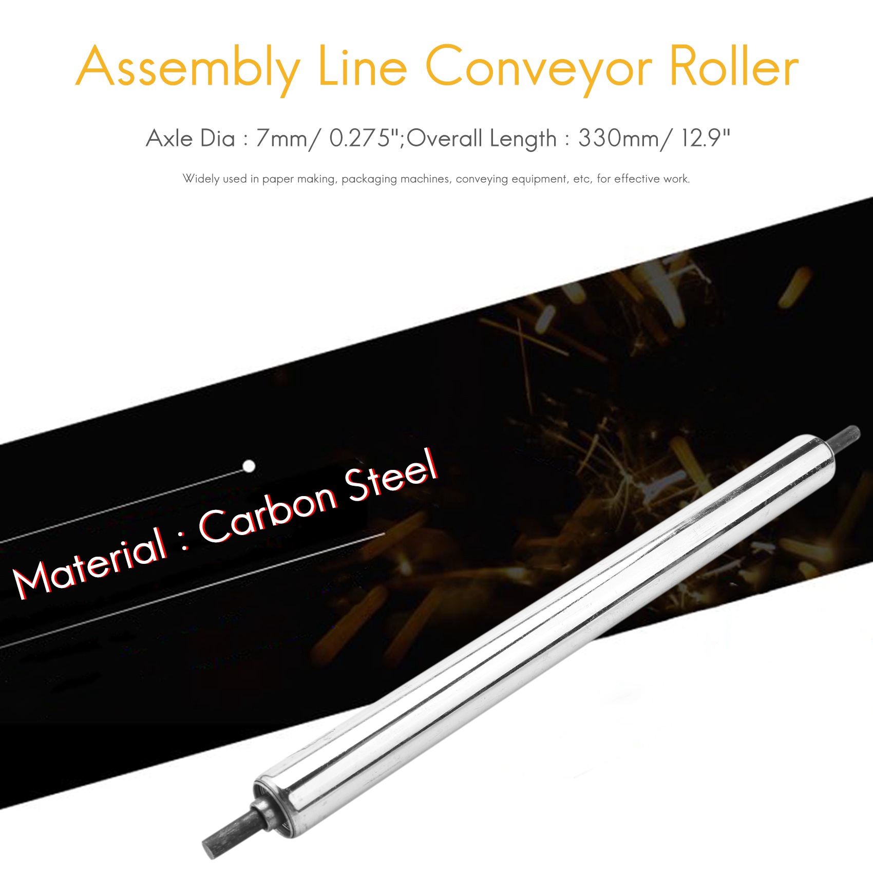 Rouleau Convoyeur Acier Carbone 25 X 300 Mm – Diamètre Axe 8 Mm – Pour Transport, Machines Emballage