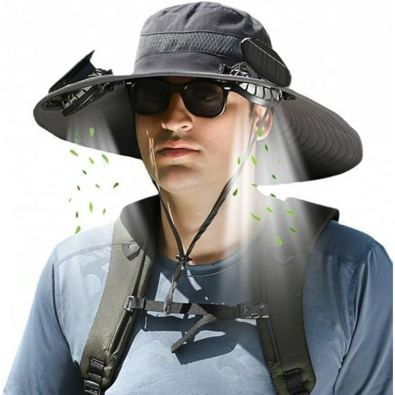 Hat with Fans Solar Power, Solar Fan Hat for Men Women, 2 Solar Fan Sun & USB Charging Sombrero Con Ventilador Solar (US, Alpha, One Size, Large, Petite Plus Size, Dark Gray)