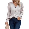thumbnail image 1 of Suéter de Punto con Botones para Mujer, Camiseta Holgada Informal de Larga con Cuello en V para Otoño e Invierno Albaricoque M, 1 of 6