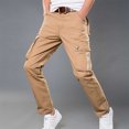 thumbnail image 5 of Herrnalise Men's Joggers Cargo Pants For Cotton Solid Color Multi-pocket Straight-leg Pants Denim Trousers Ripped Denim Pants for Men For Khaki,L, 5 of 9