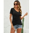 thumbnail image 4 of ZHENWEI Women V Neck Short Sleeve Cross Wrap Tops Sexy Slim Fitted Shirt, 4 of 8