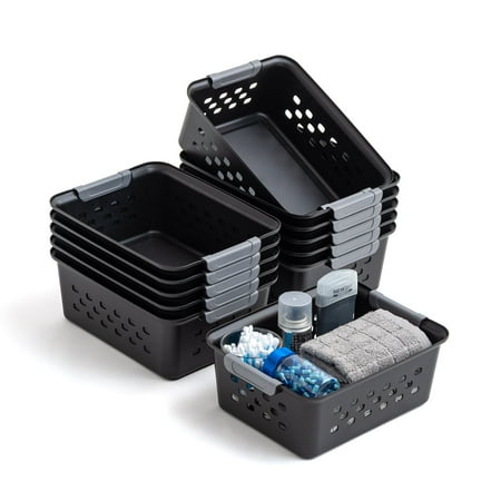 IRIS USA 12Pack Small Shelf Storage Basket Organizer for Pantries  Black