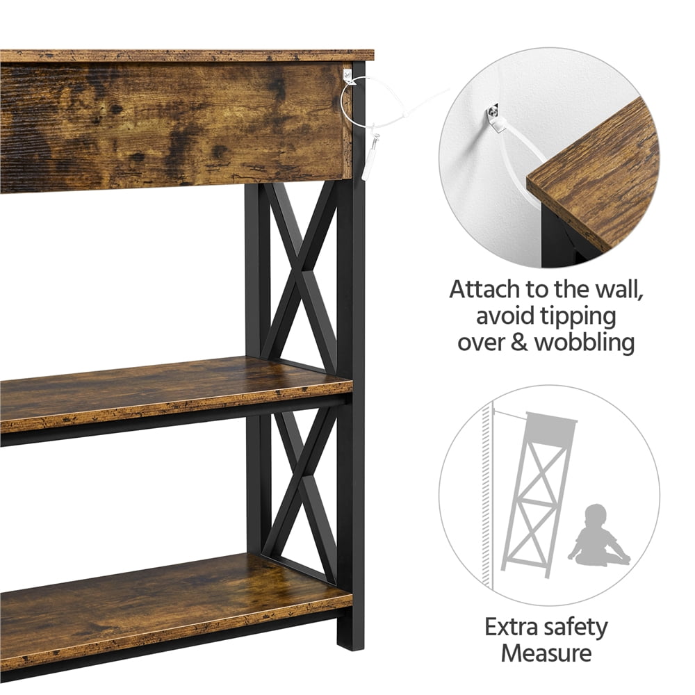 Renwick Wooden Console Table with 1 Drawer and 2 Open Shelves for Livingroom, Rustic Brown: