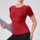 thumbnail image 2 of Camiseta de Manga Corta de Yoga para Mujeres Color Sólido Moda Casual Respirable Apretado Deportivo de Alta Elasticidad Camiseta de Carrera de Manga de Raglan Cuello Redondo Top de Manga Corta de Muj, 2 of 9