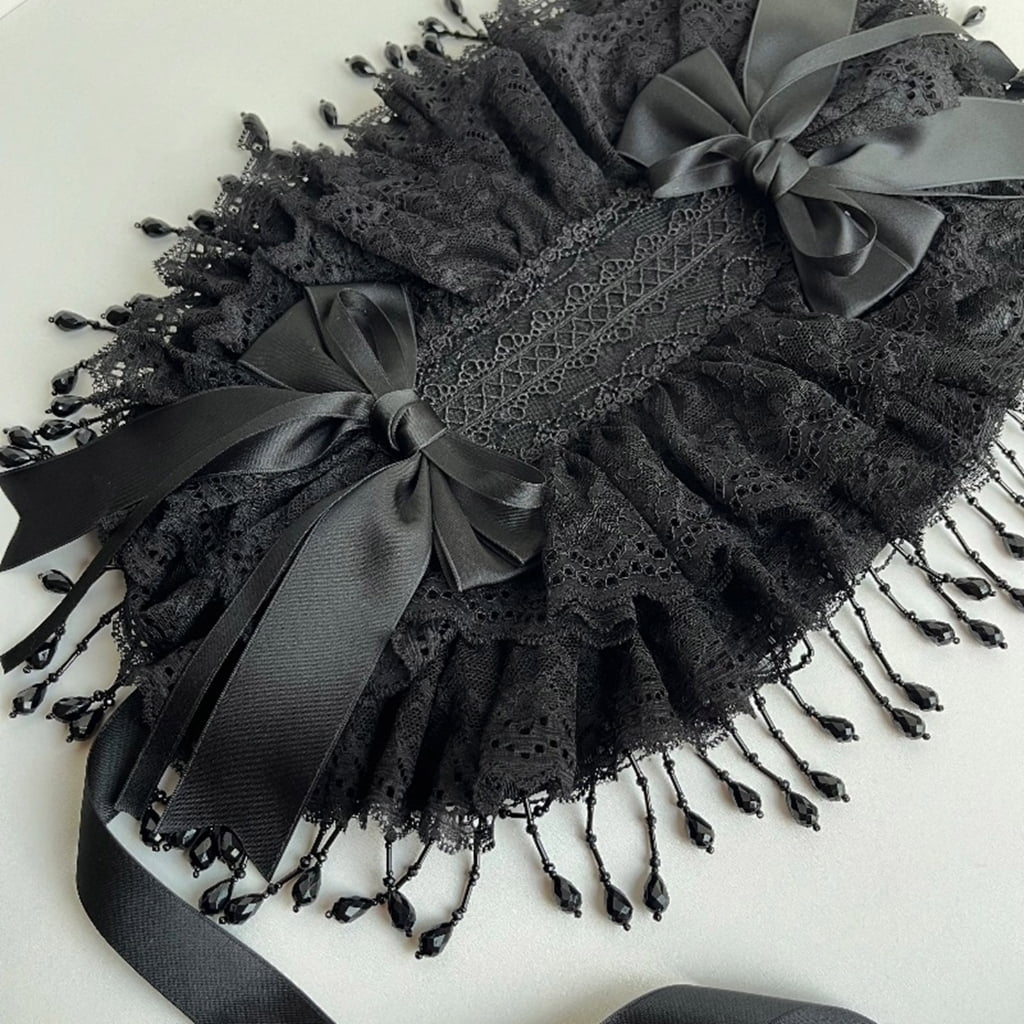 Sinyiin Black Lace Victorian Bonnet Hat Gothic Theme Headwear Fringed Bowknot Headwear
