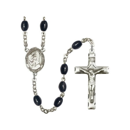 - St. Elizabeth of the Visitation Silver-Plated Rosary 8x6mm Black Onyx Beads Crucifix Size 1 3/4 x 1 medal charm