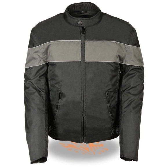 NexGen SH212101 Men's Black Textile Moto Jacket with Grey Reflective Striping 8X-Large