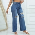 thumbnail image 6 of USNSM Ripped Wide Leg Jeans for Women Baggy Straight Trousers Trendy Stretchy Comfort Palazzo Denim Pants with Pockets Dark Blue XL, 6 of 8