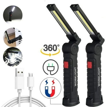 JSOT 2 Pack LED Work Light, Rechargeable COB Light with Magnetic Base and Hook, 360°Rotate and 5 Modes, Cordless & Folding Flashlight for Workshop, Household