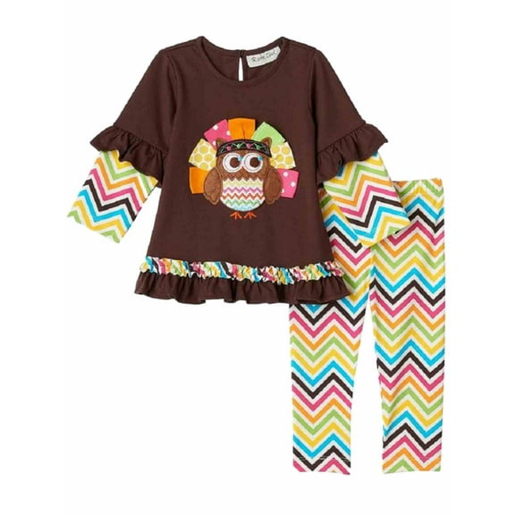 Rare Too Girls Turkey Owl Shirt & Leggings Set 2 Piece Thanksgiving Outfit 5