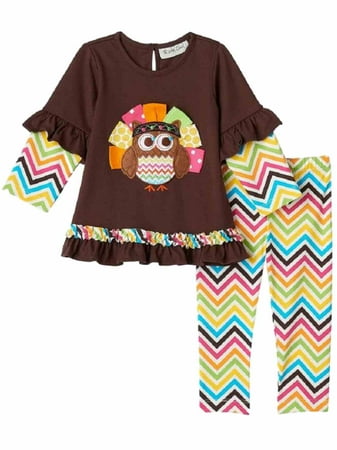Rare Too! Infant Girls 2 PC Turkey Owl Thanksgiving Outfit Shirt ...