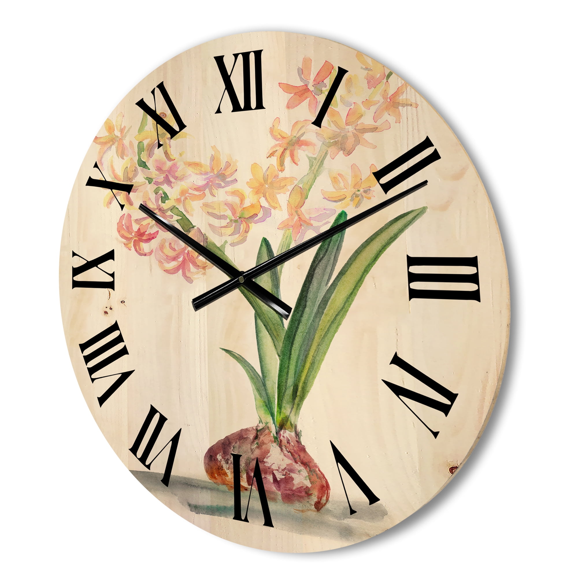Designart 'Blossoming Hyacinth' Traditional Wood Wall Clock