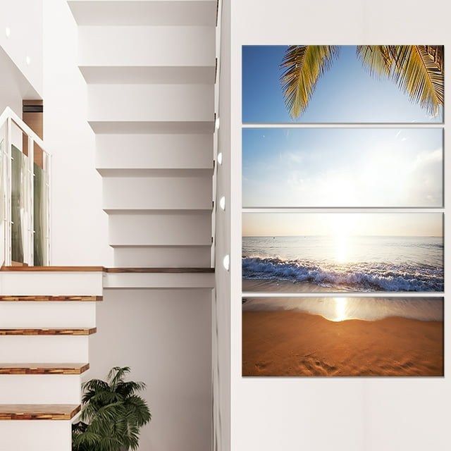Deserted Beach with Palm Leaves - Large Seashore Canvas Print