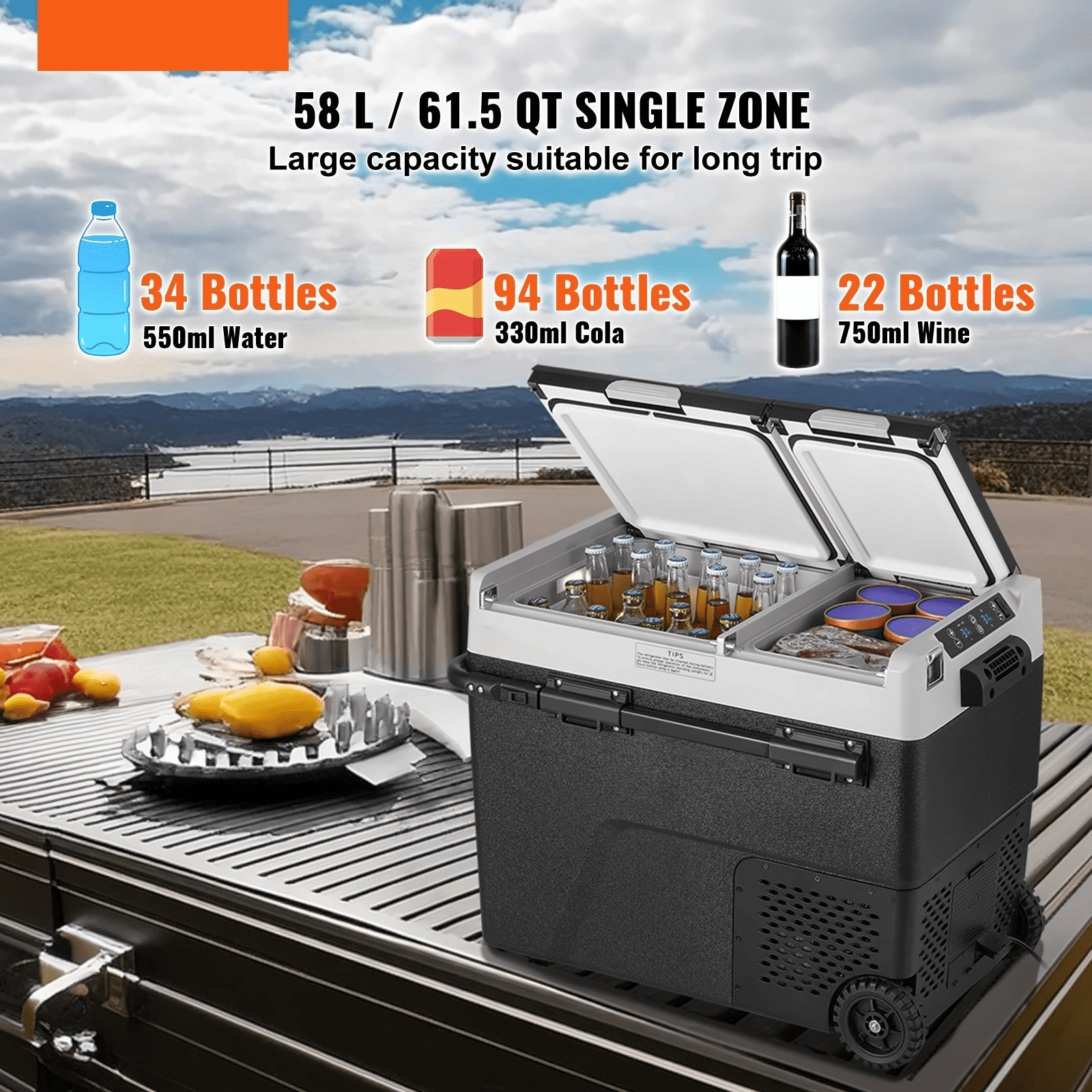 Portable Car Refrigerator Freezer Compressor 58 L Dual Zone for Home Car