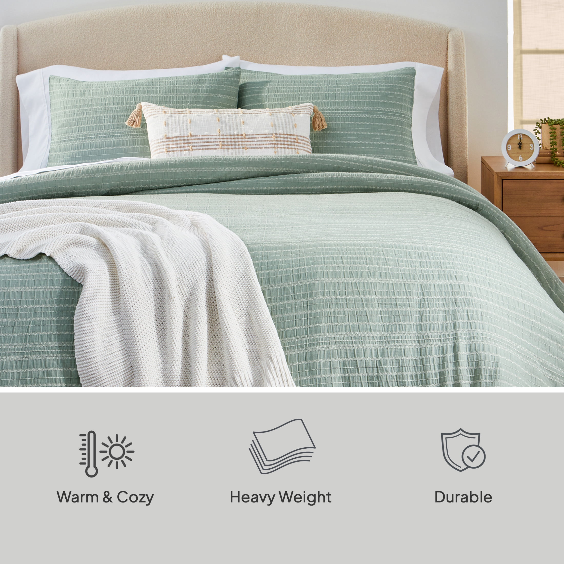 Better Homes & Gardens Full/Queen Comforter Set, All-Season, 3-Piece, Green Stripe